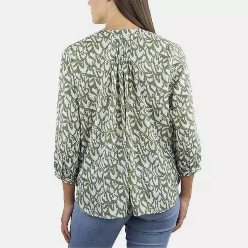 JACHS Girlfriend Olive Green White Abstract Button Down Top Blouse Shirt Medium - Picture 2 of 12